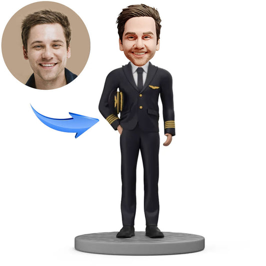 Custom Bobblehead Attractive Aviator in Aircraft Pilot Captain Suit Uniform