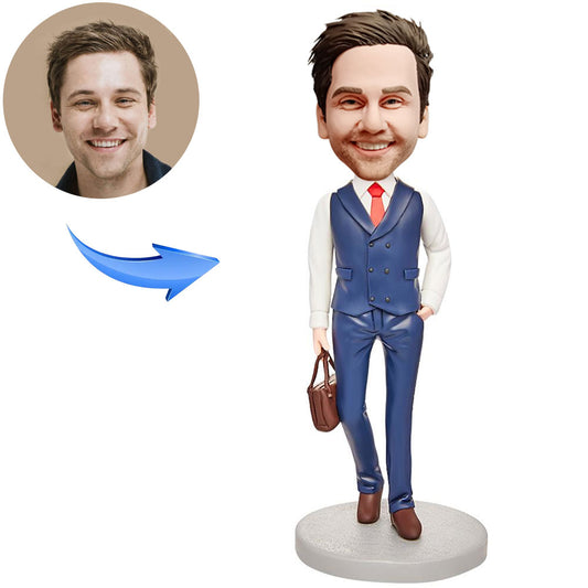 Business men's suit briefcase Custom Bobblehead Engraving with Text