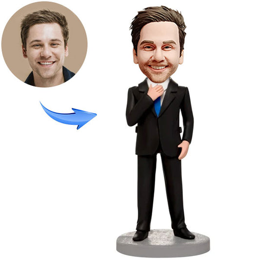 Personalized Business Man Holding Tie Custom Bobbleheads