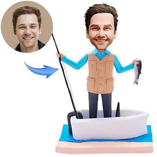 Custom Fisherman Bobblehead Fishing on Boat Man